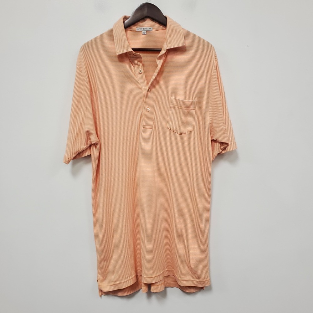 Peter Millar Men Short Sleeve Polo Shirt Size L Orange Striped Golf Country Club